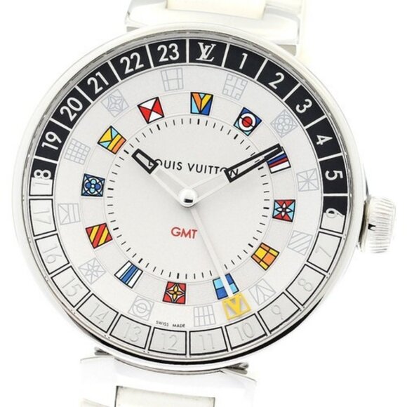 LOUIS VUITTON Tambour Moon QA096 Dual time GMT Silver Dial Quartz Men\'s LOUIS VUITTON Tambour Moon QA096 Dual time Silver Dial  main image 3